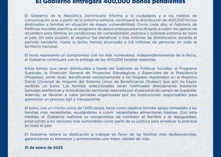 Comunicado Gobierno entregara 400 mil bonos pendientes scaled