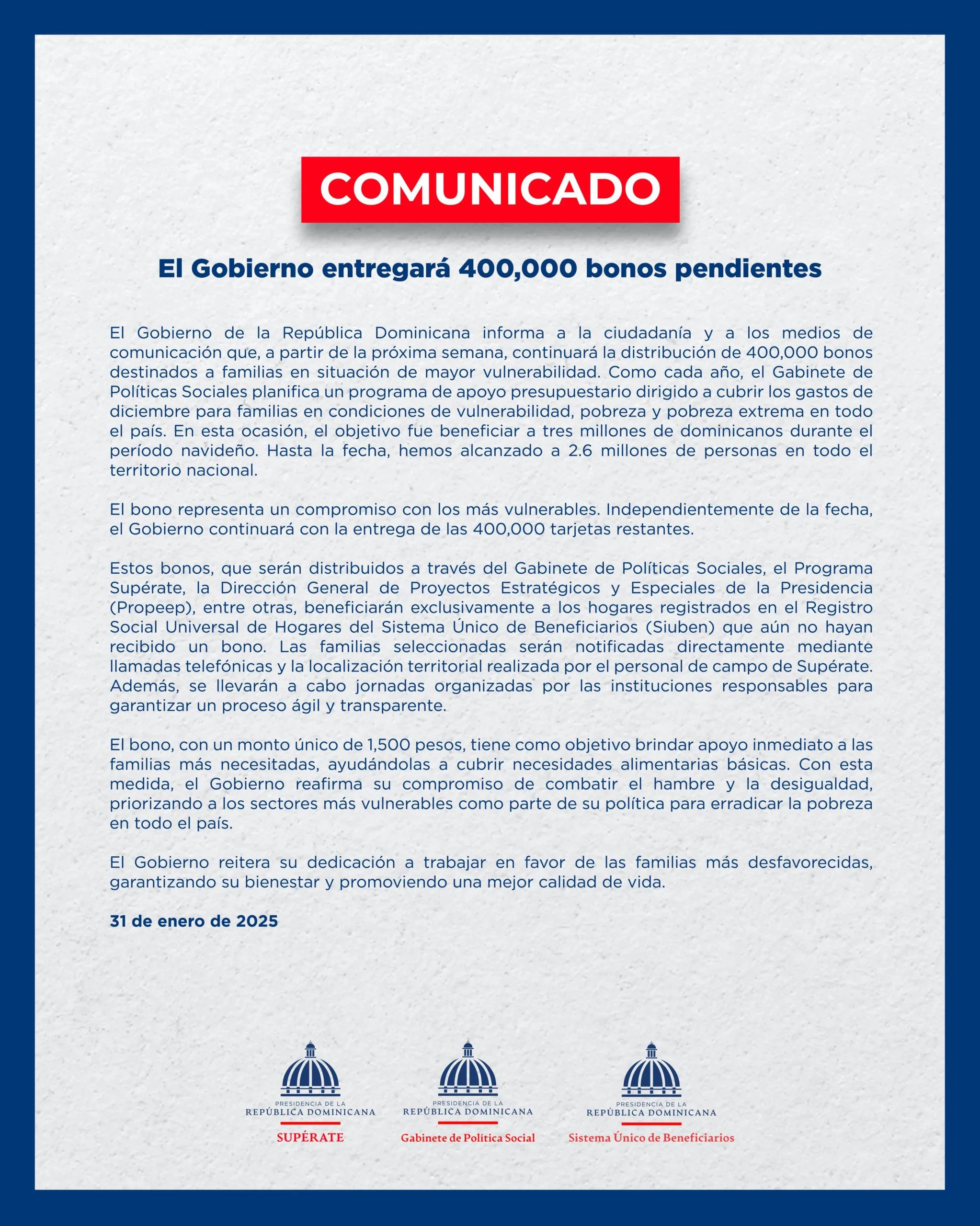 Comunicado Gobierno entregara 400 mil bonos pendientes scaled