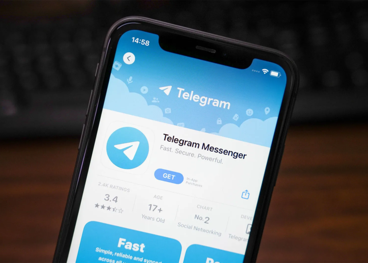 The Telegram messenger app is displayed in the App Store on an iPhone Telegram app logo