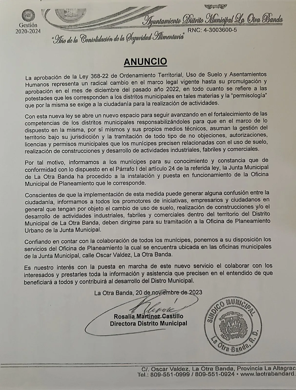 Alexander Rodríguez defiende legalidad de la Oficina de Planeamiento Urbano en La Otra Banda