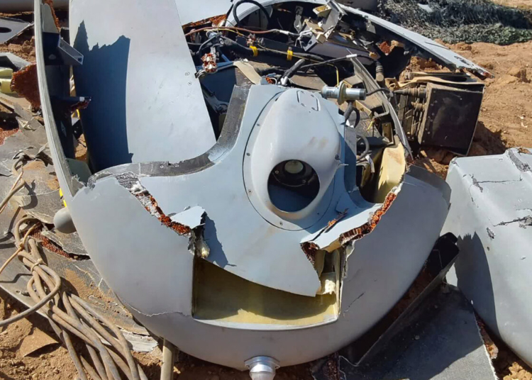 This handout picture provided by the Iranian Army media office on June 18, 2025, shows a detail from the wreckage of what the army said is an armed Israeli Air Force Hermes drone, downed after being hit by a surface-to-air missile, in the central city of Isfahan. The Israeli military said on June 18 that one of its drones had been downed while operating over Iran, the first such loss it has acknowledged since the start of hostilities last week. (Photo by Iranian Army Media Office / AFP) / === RESTRICTED TO EDITORIAL USE - MANDATORY CREDIT "AFP PHOTO / HO / IRANIAN ARMY MEDIA OFFICE" - NO MARKETING NO ADVERTISING CAMPAIGNS - DISTRIBUTED AS A SERVICE TO CLIENTS ===