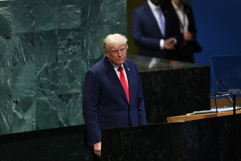 El presidente de estados unidos, donald trump, se encuentra tras concluir su discurso ante la asamblea general de las naciones unidas en la sede de la onu en la ciudad de nueva york el 23 de septiembre de 2025