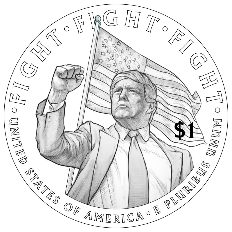 Boceto preliminar de una moneda con la imagen del presidente de los Estados Unidos, Donald TrumpImagen tomada de la cuenta de X de Steve Guest (@steveguest)