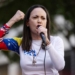 Caracas, venezuela - january 9: opposition leader maria corina machado gives a speech during an anti-government protest on january 9, 2025 in caracas, venezuela. According to information shared by the vente venezuela party, machado was intercepted by government forces deployed by president nicolas maduro after finishing her participation in the rally. (photo by alfredo lasry r/getty images)