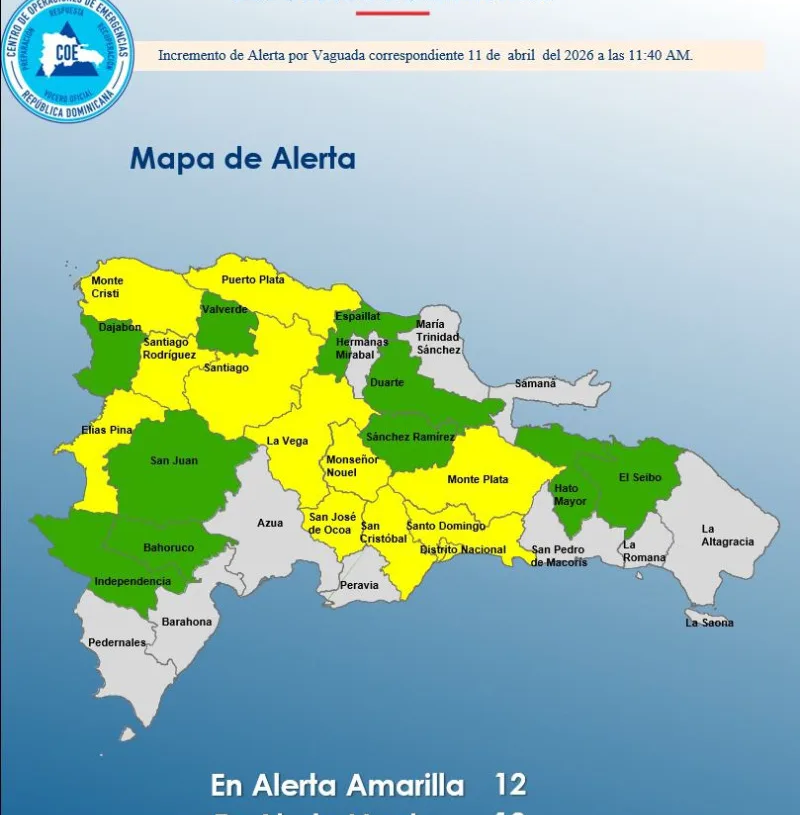 Coe aumenta alerta a 22 provincias por incidencia de vaguada este fin de semana