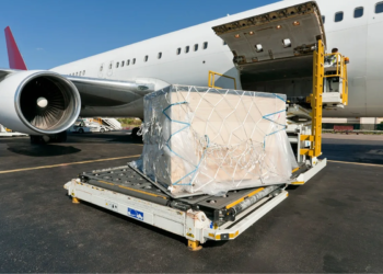 Loading platform of air freight to airplane.