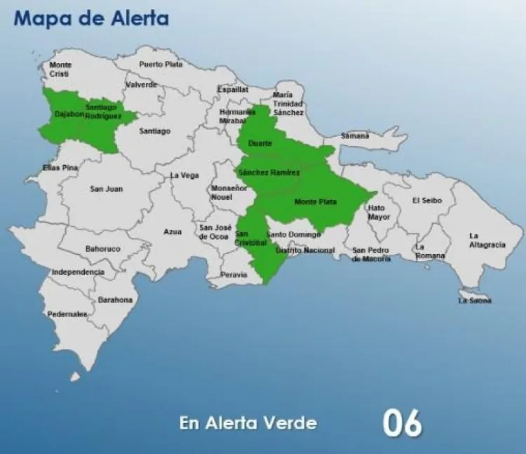 Coe mantiene seis provincias en alerta verde por incidencia de vaguada