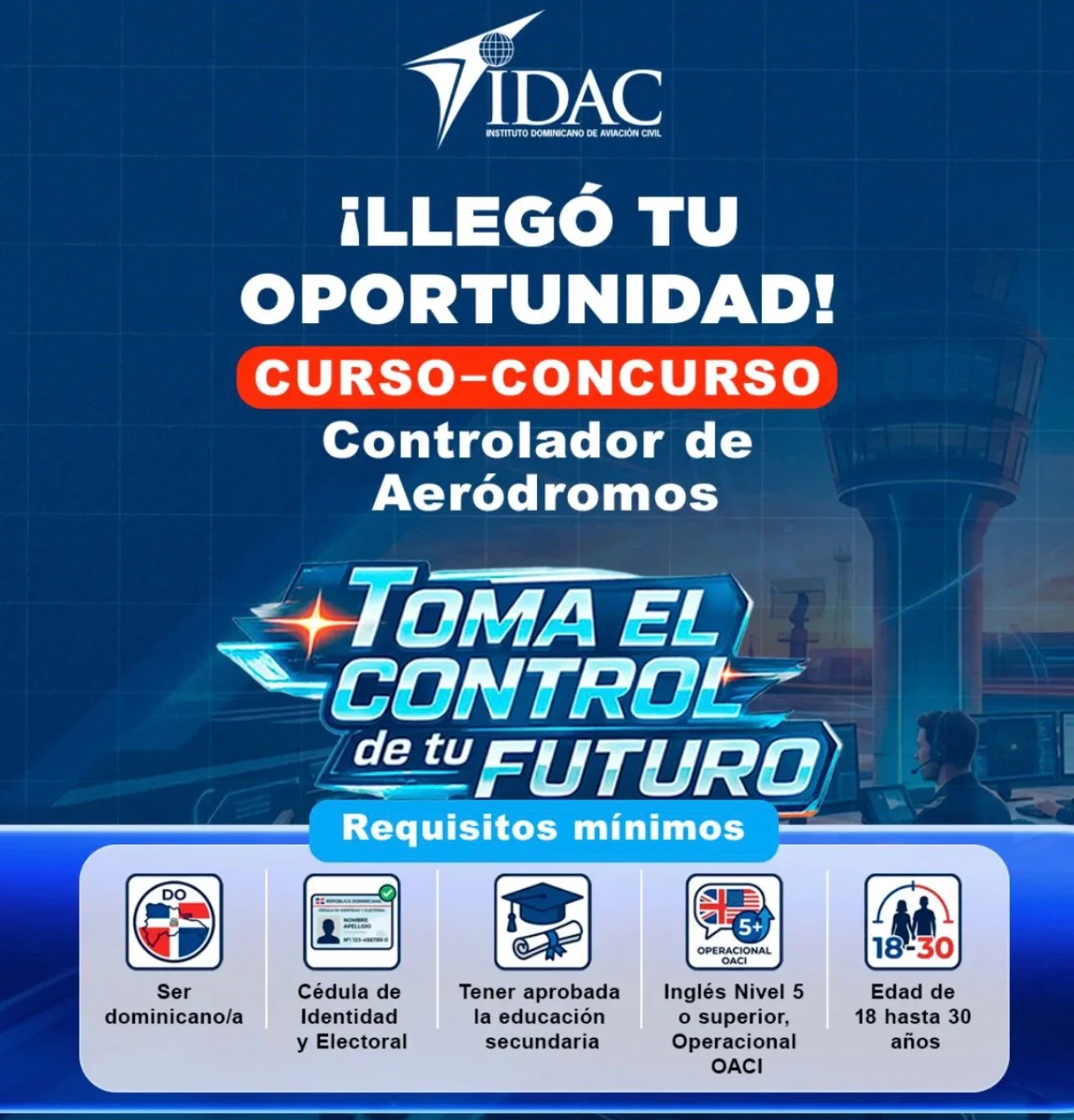 Idac abre concurso público para capacitar a controladores de aeródromos