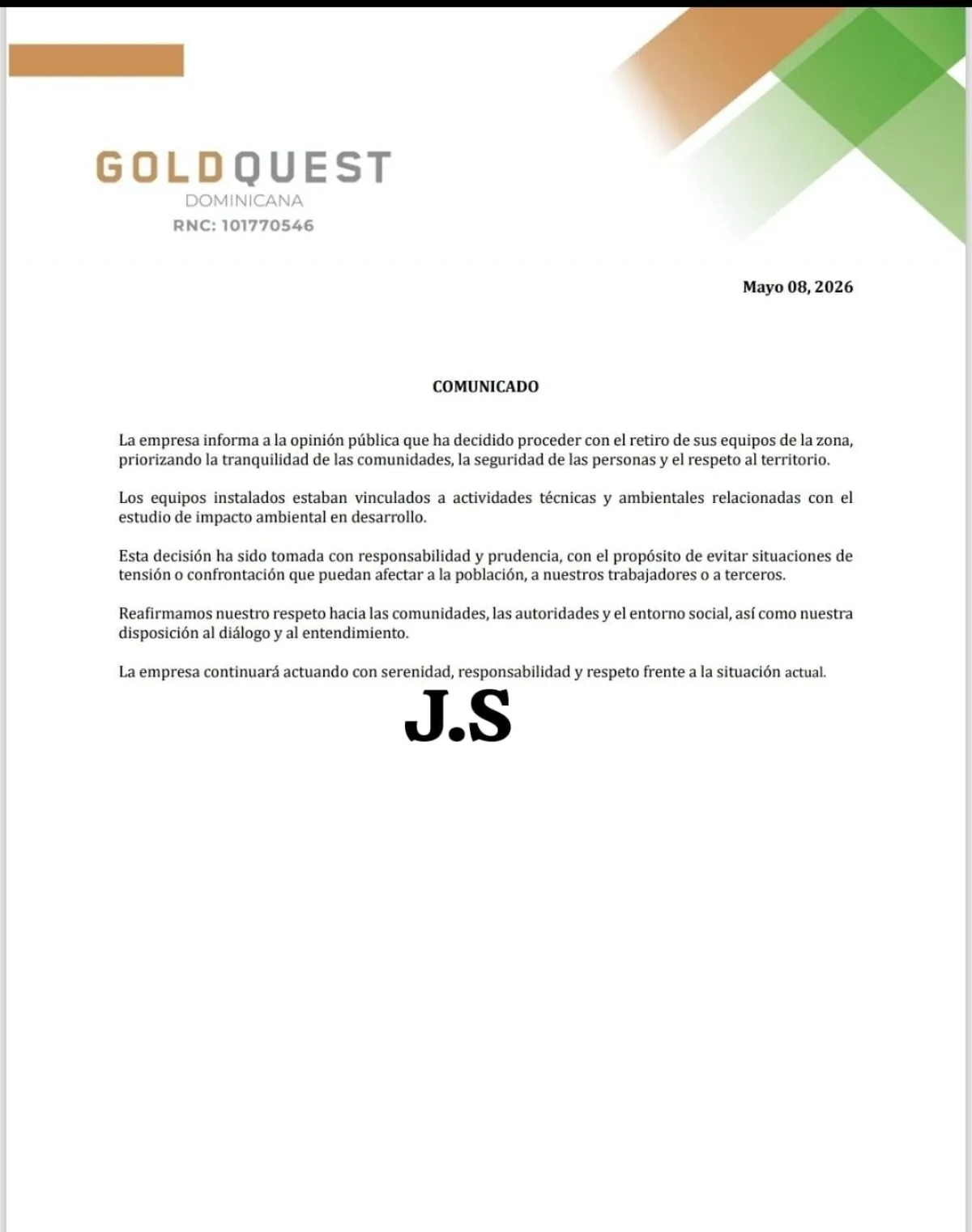 Goldquest retira equipos del proyecto minero romero en san juan
