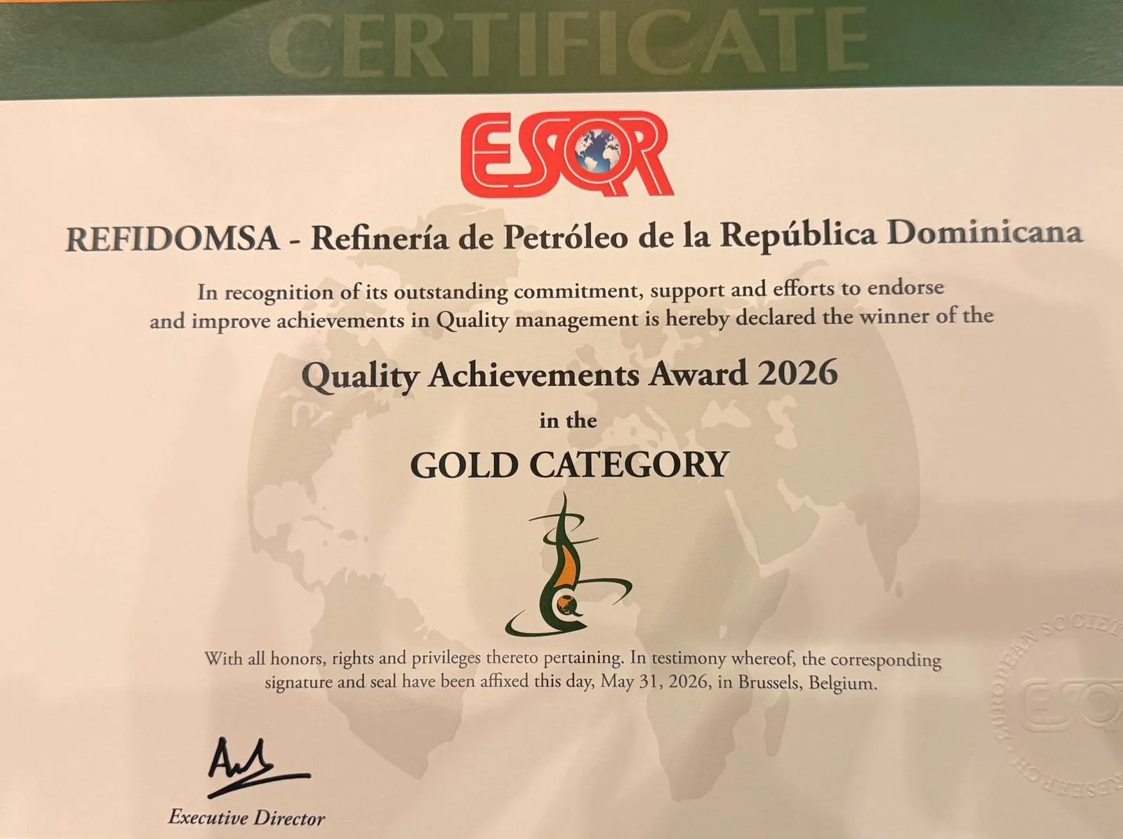 Refidomsa recibe el premio internacional quality achievements award 2026 en bruselas