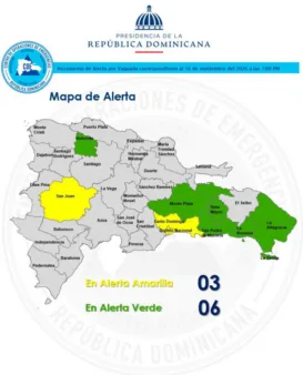 Coe coloca tres demarcaciones en alerta amarilla por lluvias asociadas a vaguada